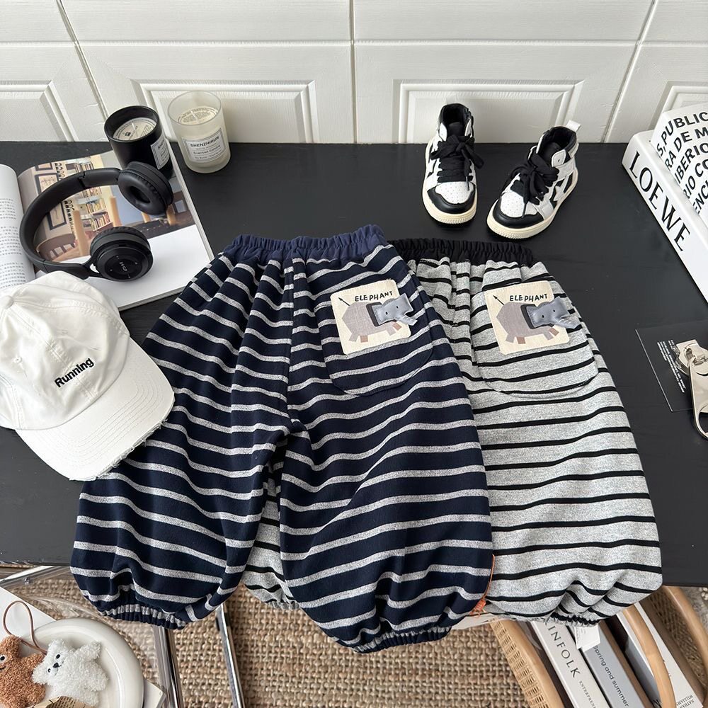 男童休闲条纹卫裤春秋季新款儿童韩版束脚裤卡通灯笼长裤宝宝宽松