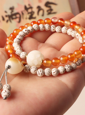 天然迷你星月菩提双圈手链炭烧可爱猫爪手串玛瑙原创多圈文玩佛珠
