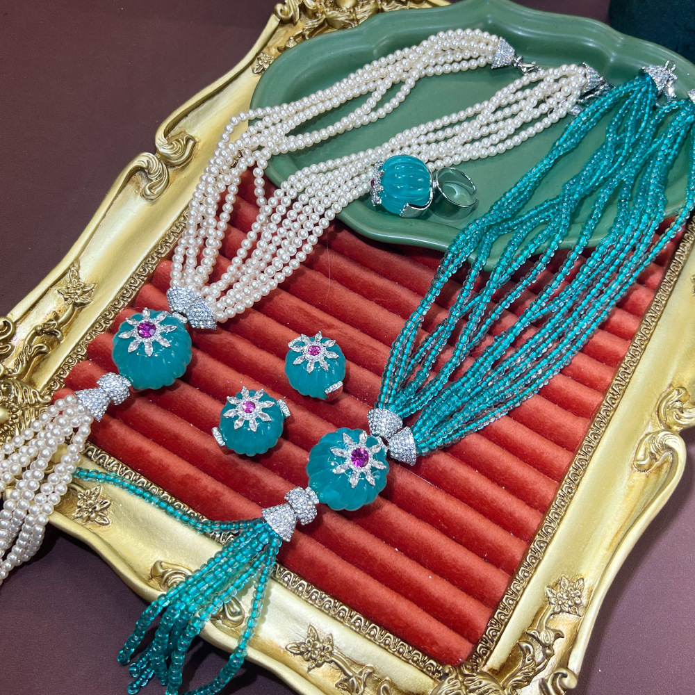 魔法珠vintage首饰套装中古多层珍珠项链西洋古董青岛耳环戒指女