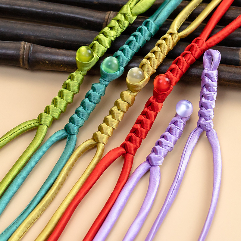 旗袍盘扣扣子新中式玉珠长尾辫子扣复古手工编织纽扣汉服装饰辅料