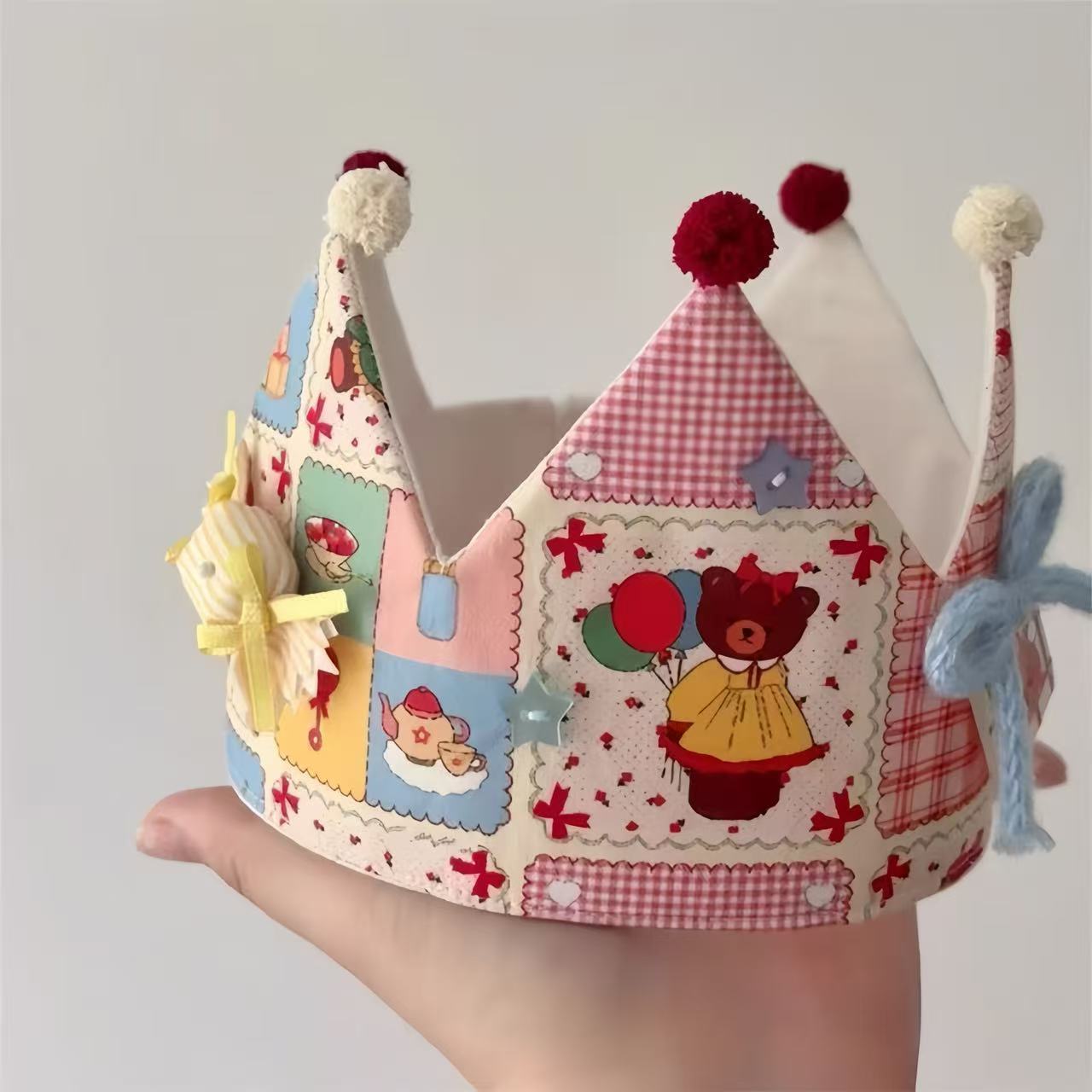 手工可爱小熊蝴蝶结生日礼物生日帽卡通皇冠发饰头饰拍照