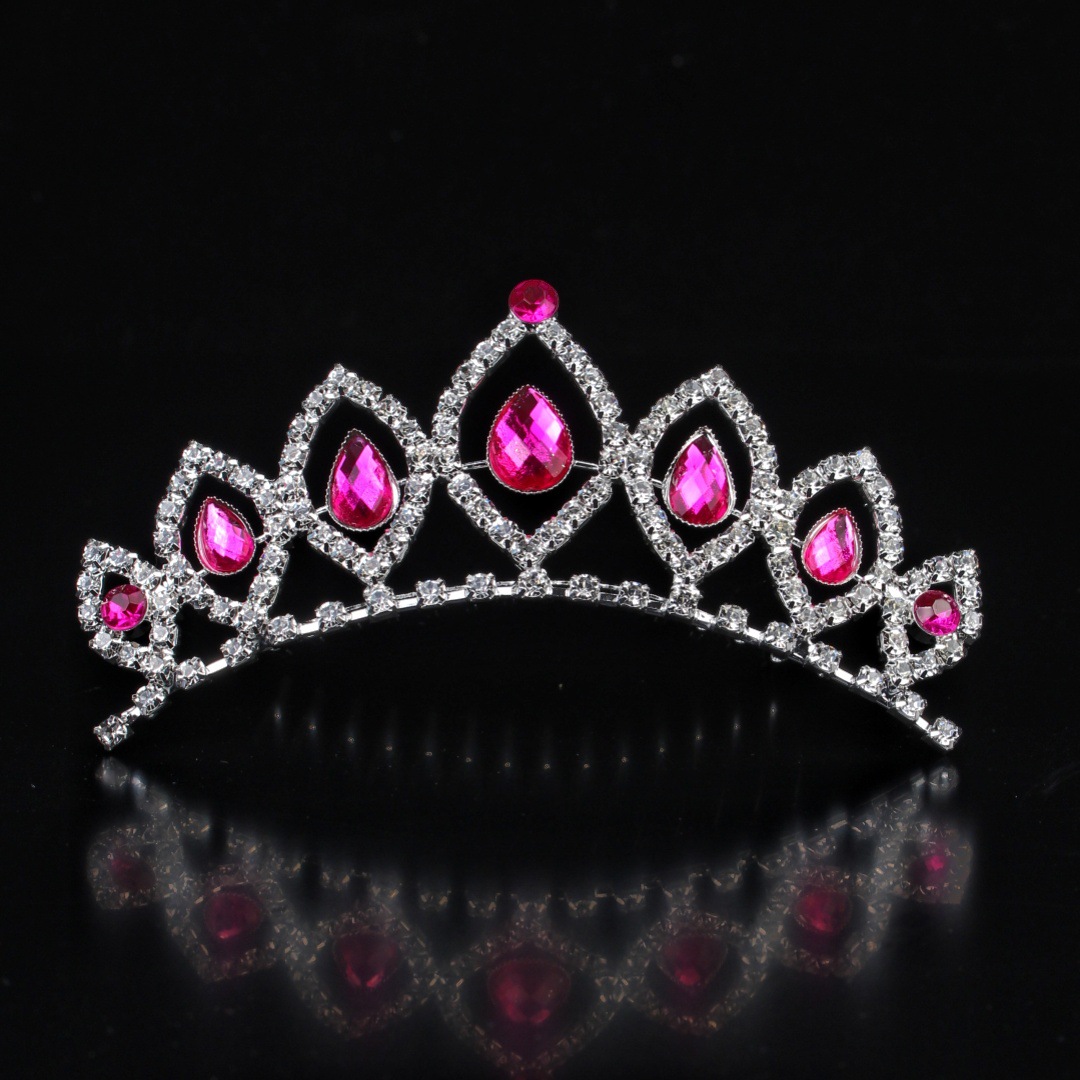 皇冠头饰儿童发梳水钻发饰品公主生日水滴王冠插梳宝宝发卡