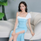 性感吊带晚礼服长款 女低胸气质名媛宴会主持人开叉包臀连衣裙显瘦