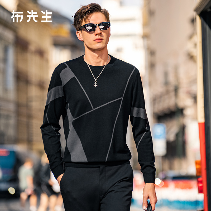 MrBu布先生圆领套头羊毛衫秋冬艺术提花可机洗长袖毛TPT15557