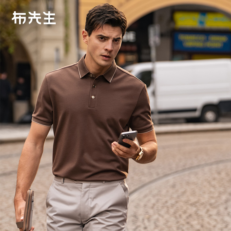 MrBu布先生撞色翻领t恤亲肤透气男士短袖2025新款凉感夏装AT16081