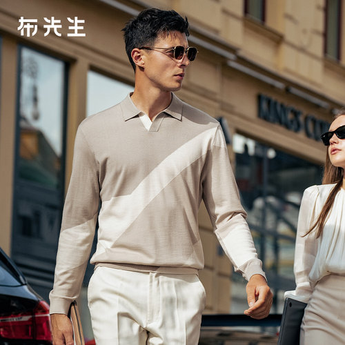MrBu布先生时尚海鸥领拼色长袖毛t男春秋款可机洗羊毛BT16896