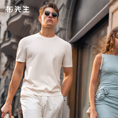 MrBu布先生纹理提花简约T恤夏季宽松休闲透气男款上衣ET16158