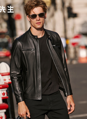 MrBu布先生机车风立领拉链皮衣2025秋冬新款羊皮革外套男PT16796