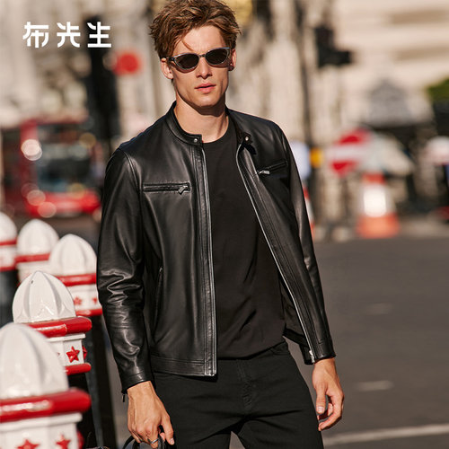 MrBu布先生机车风立领拉链皮衣2025春秋新款羊皮革外套男PT16796