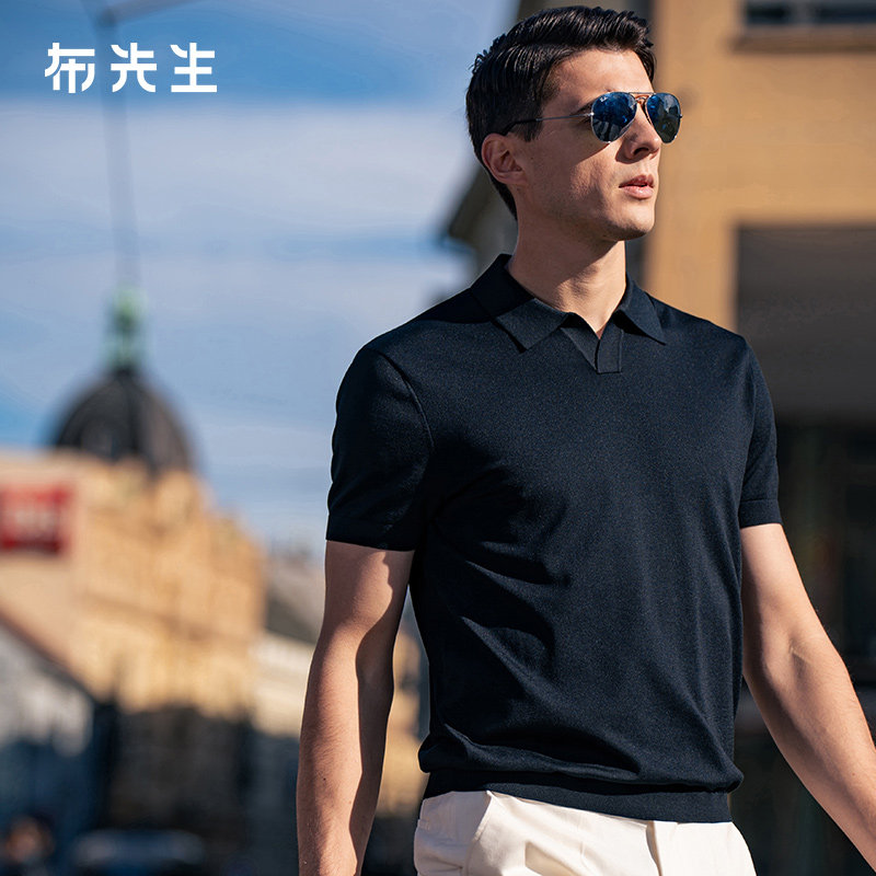 MrBu布先生海鸥领抗皱针织t恤舒适凉感透气夏商务高级polo短袖男