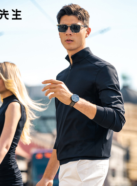 MrBu布先生半拉链立领长袖t恤2025秋冬款简约运动风上衣男BT15373