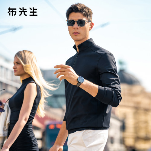 MrBu布先生半拉链立领长袖t恤春秋款简约运动风上衣男BT15373
