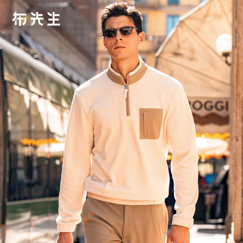 MrBu布先生秋冬轻奢立领摇粒绒加厚T男士保暖拉链长袖上衣BT17865