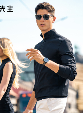 MrBu布先生半拉链立领长袖t恤男秋冬简约胸袋运动风上衣BT13373
