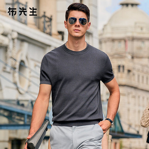 布先生100%棉圆领针织短袖T恤男