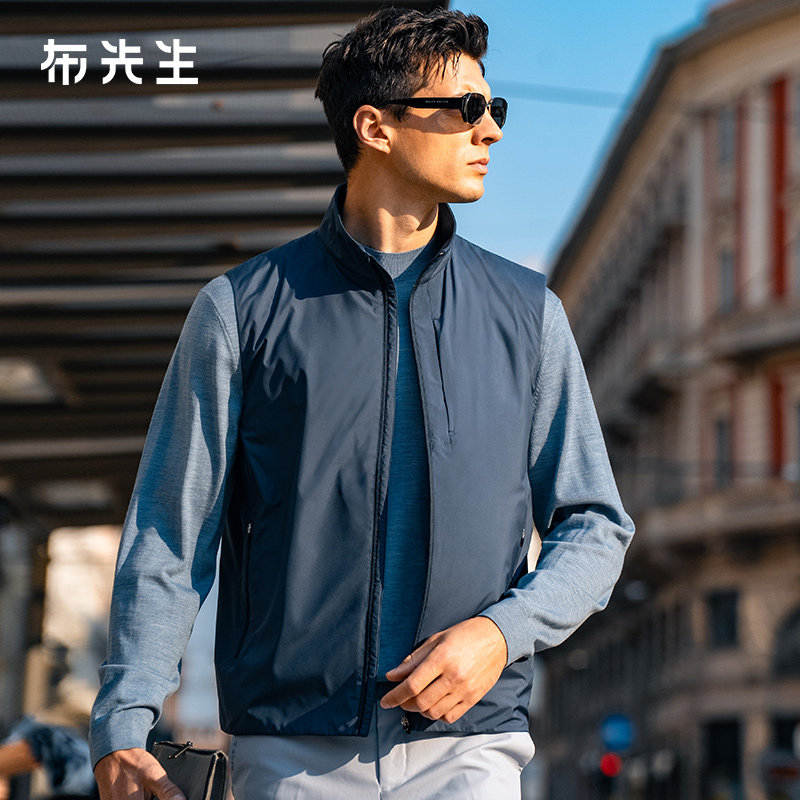 MrBu布先生轻商务老钱风男士薄马甲纯色立领拉链口袋上衣BT17938