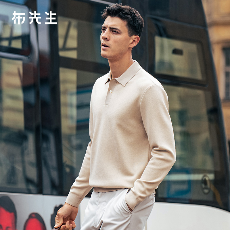 MrBu布先生商务扁机翻领长袖毛t