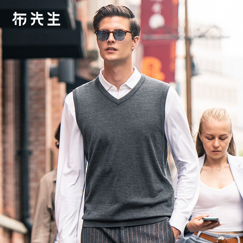 MrBu布先生商务V领针织羊毛背心男秋冬纯色无袖外穿上衣 BT11562,男装,针织衫/毛衣,淘宝优惠券,粉丝福利购,淘宝优惠卷