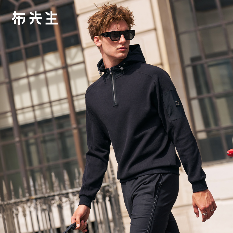 MrBu布先生半开襟斜纹连帽卫衣2025秋冬新青春减龄长袖男PT16766