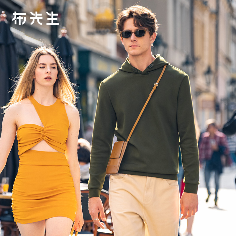 MrBu布先生保暖连帽卫衣长袖秋冬罗纹下摆时尚百搭男士T恤KT15767