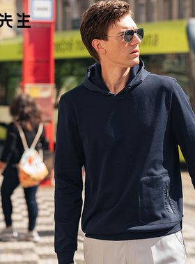 MrBu布先生时尚松紧抽绳防水连帽卫衣秋冬拉链口袋长袖t恤BT12180