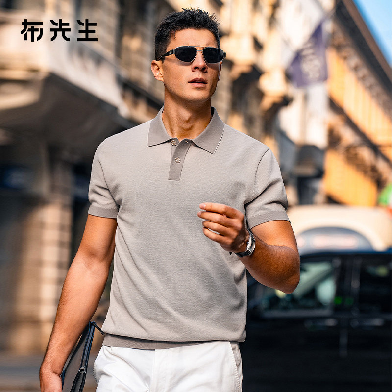 MrBu布先生高级灰色翻领T恤夏款图片