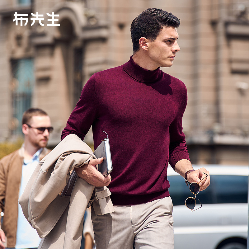 布先生套头羊毛T高领毛衣红色