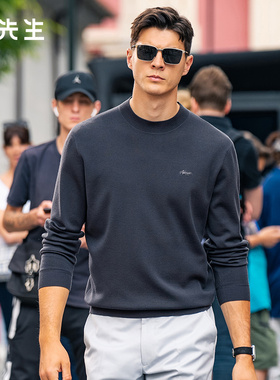 MrBu布先生字母双层保暖羊毛衫秋冬半高领男士羊毛可机洗BT15379