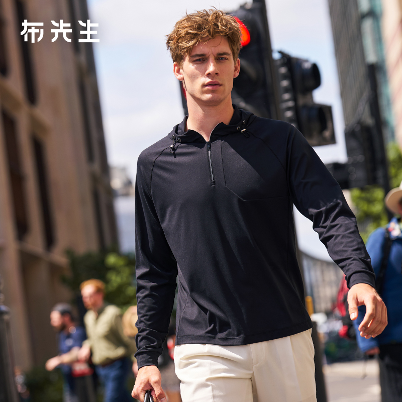 MrBu布先生连帽抽绳打底衫2025秋冬款防风防晒运动上衣男PT16738