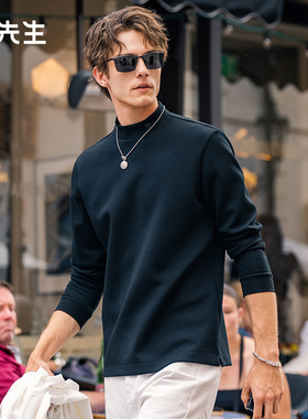 MrBu布先生字母印花半高领加厚保暖T恤秋冬时尚长袖男KT15775