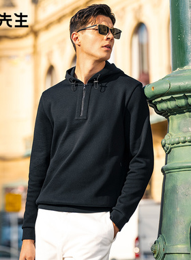 MrBu布先生拉链连帽运动风卫衣秋冬隐形口袋男士加厚长袖BT15350