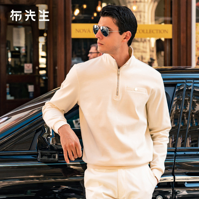 MrBu布先生半拉链立领纯棉口袋卫衣男秋冬白色加厚长袖t恤BT12176,男装,卫衣,淘宝优惠券,粉丝福利购,淘宝优惠卷