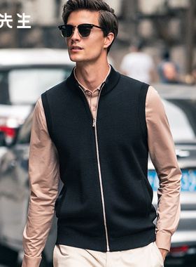 MrBu布先生无袖羊毛男士背心秋冬拉链外穿纯色开衫马甲BT11583