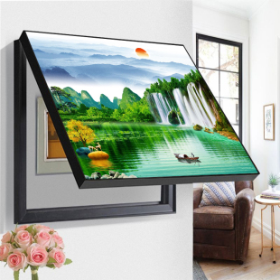 大气山水瀑布旭日东升迎客松免打孔遮挡电表箱配电箱电闸空开挂画