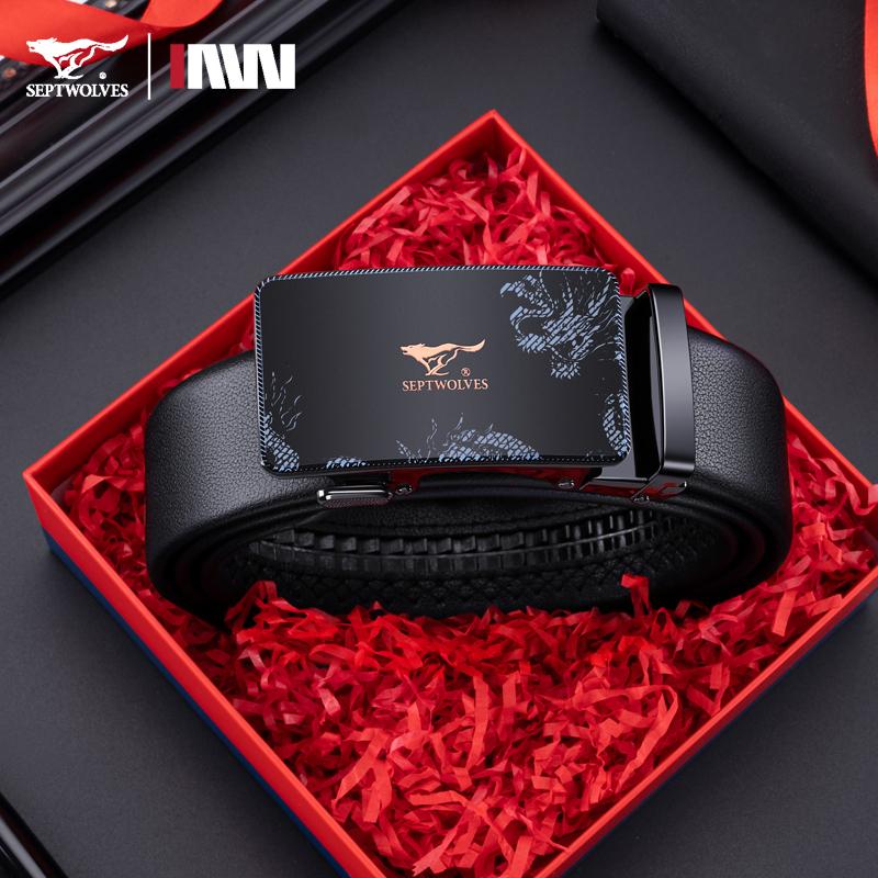 七匹狼皮带男真皮正品自动扣纯牛皮腰带男士青年休闲裤带潮年轻人