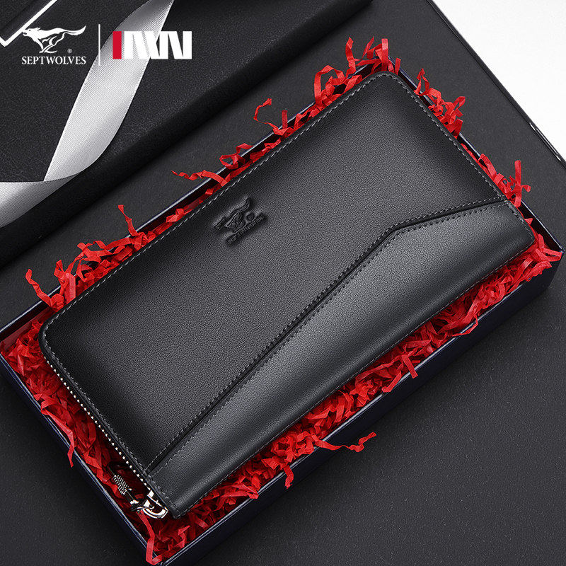 七匹狼男士手拿包2026新款潮流商务头层牛皮手包百搭休闲时尚男包