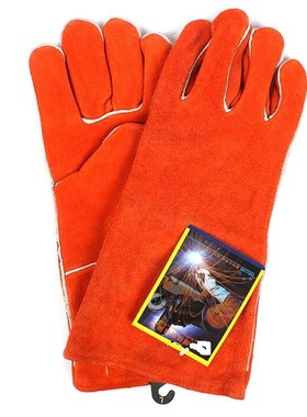 2025威特仕35cm锈橙色斜拇指款工业电焊手套 烧焊焊接用劳保手套