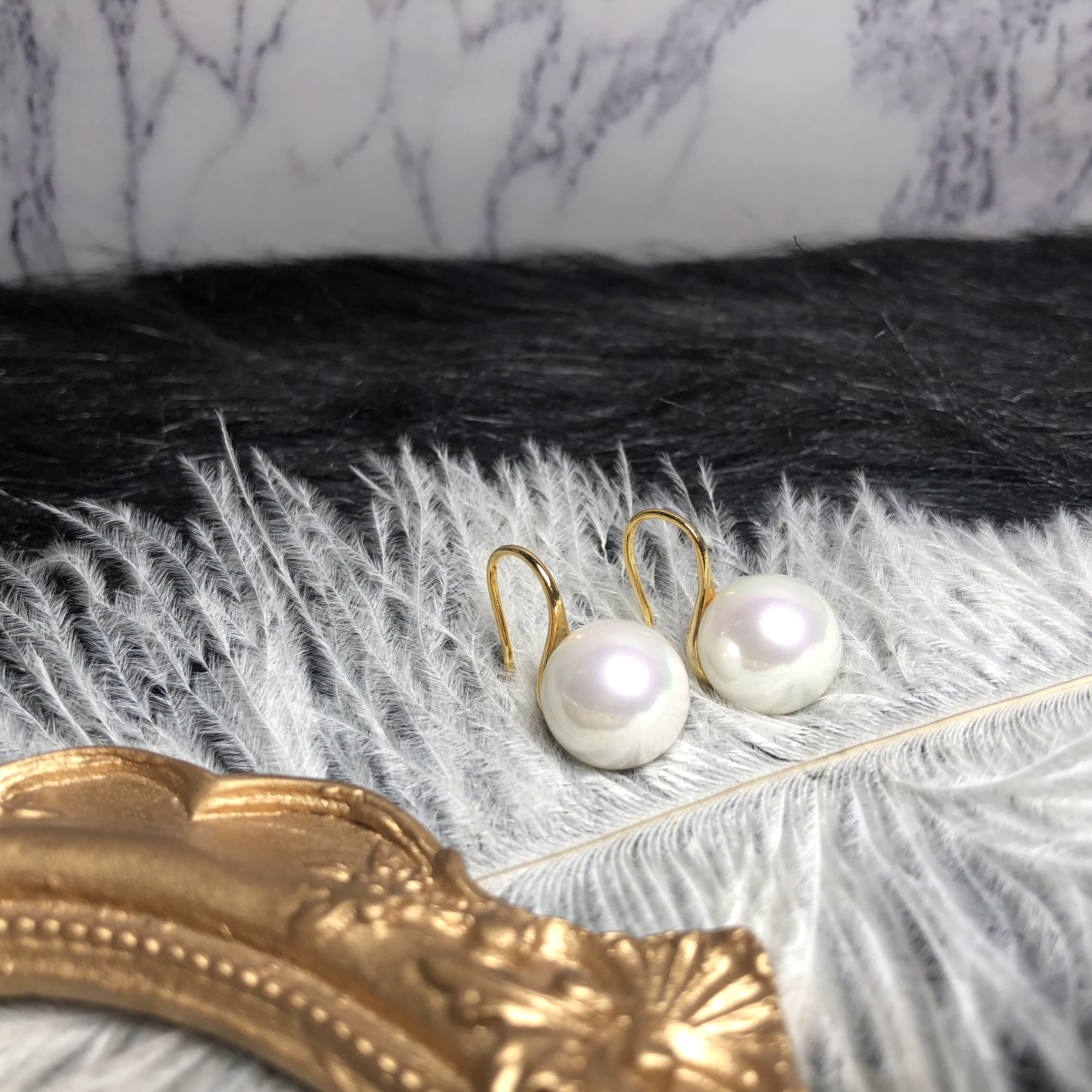 天然大珍珠高跟鞋正圆微暇耳环