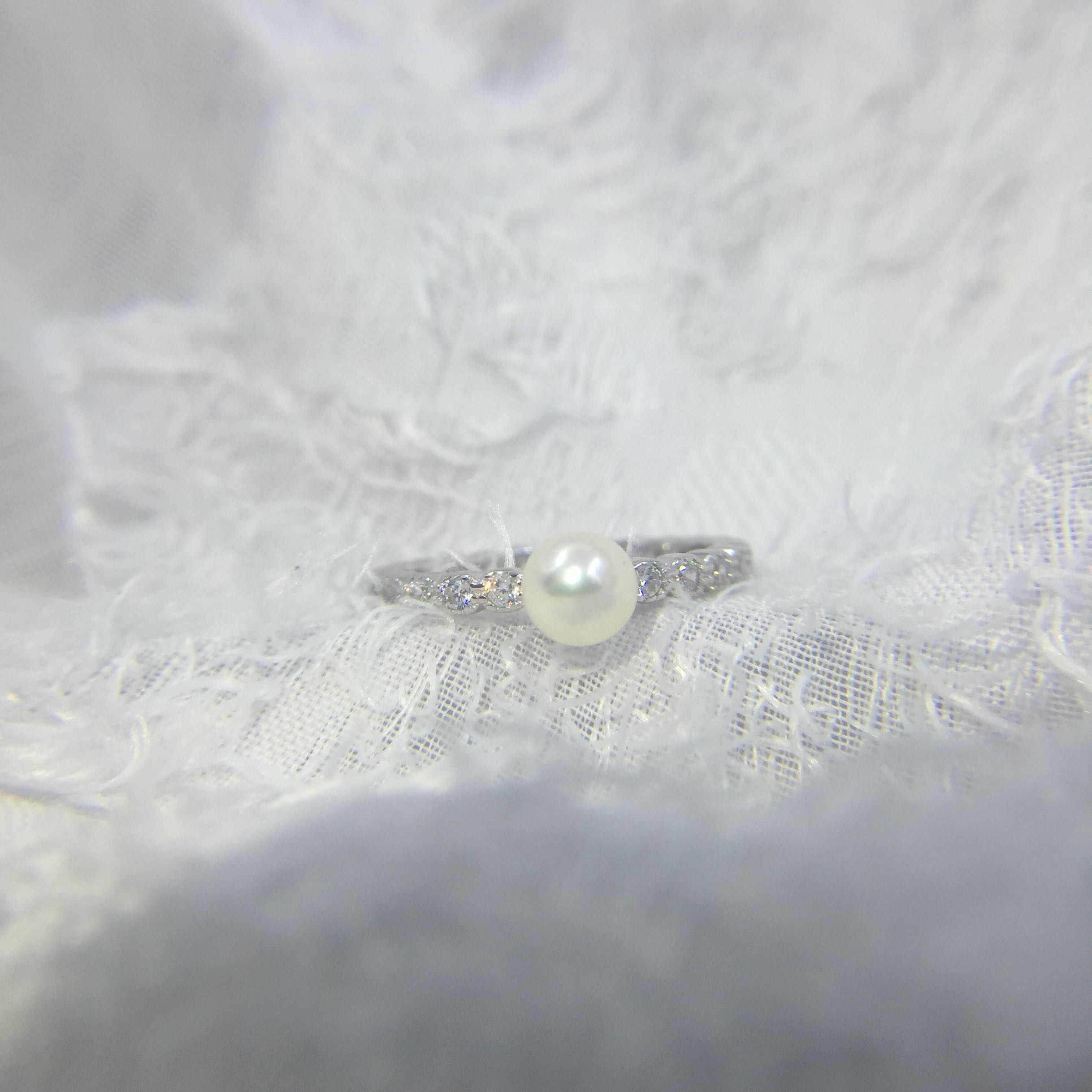 纯银锆石珍珠极光正圆开口戒指