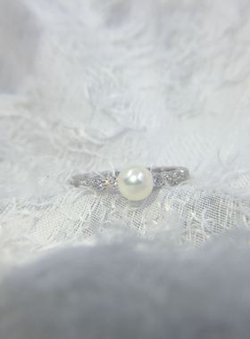 纯银锆石珍珠极光正圆开口戒指