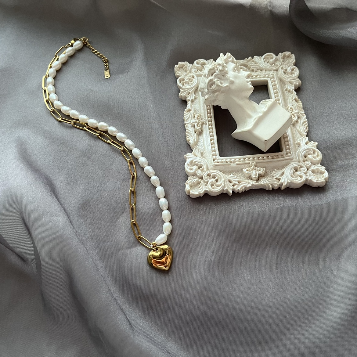 不褪色天然淡水珍珠小米珠立体爱心回形针项链 吊坠小清新辣妹