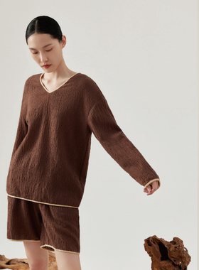 顶瓜瓜顶呱呱风骨羊毛撞色套头女士家居服可外穿春秋季193030-C