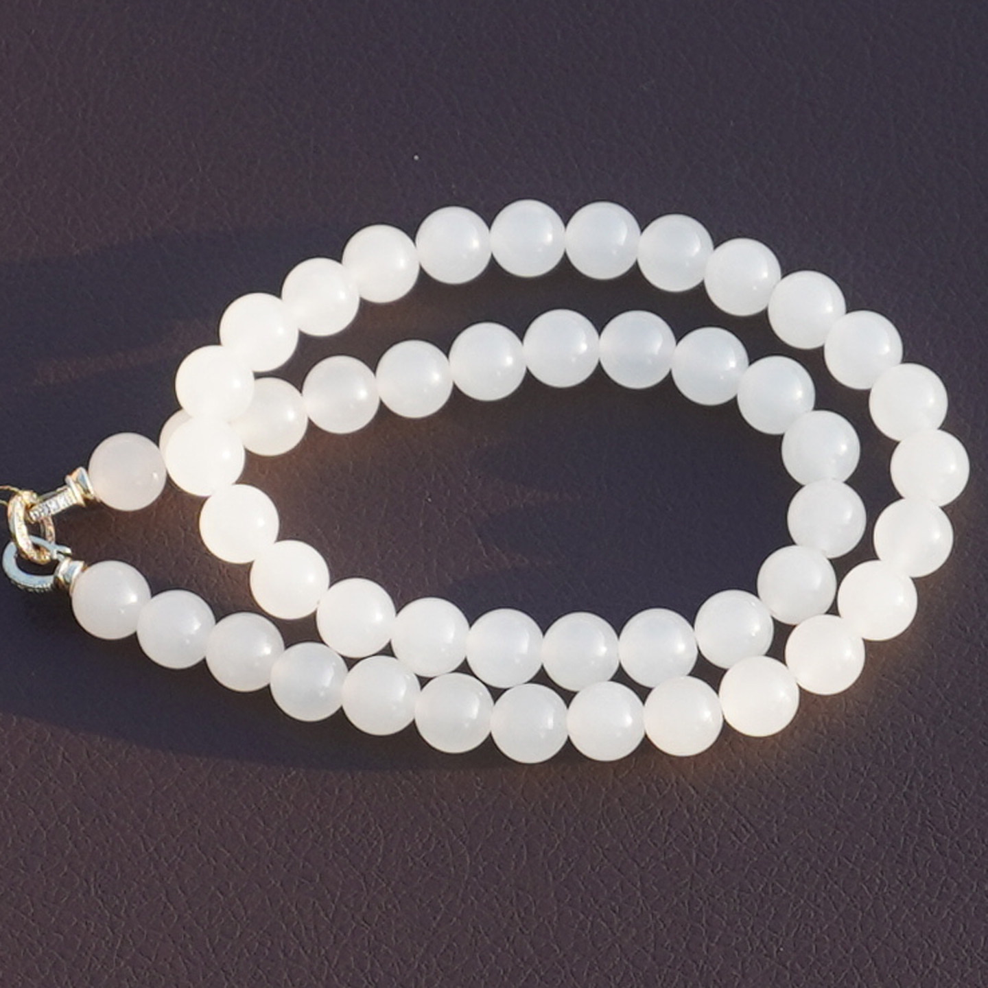 罕见方言品牌和田玉收藏标本青海料高冰白玉无结构10mm项链手串A6