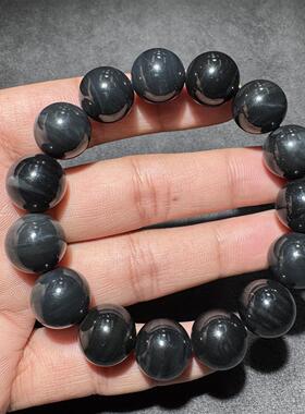 高品质方言和田玉老熟新疆玉龙河聚墨一线天黑白分明14mm手串S