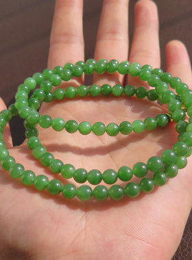 亏本回馈方言和田玉珍藏俄罗斯碧玉老料苹果绿无黑点6mm108项链X5