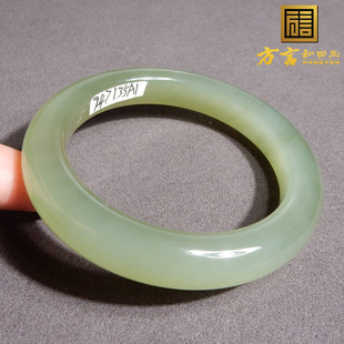 美滋滋方言和田玉精品青海料老坑料冰底晴水起荧光内径54mm手镯A5