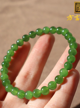俄碧玉正阳绿油润卡6mm圆珠手串