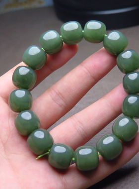 嗨翻天方言和田玉新疆且末料油润蓝色基调14mm老型珠手串手链X7