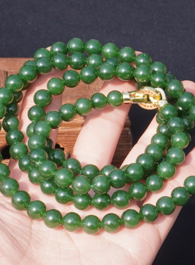 方言和田玉俄冰底细阳绿碧玉项链