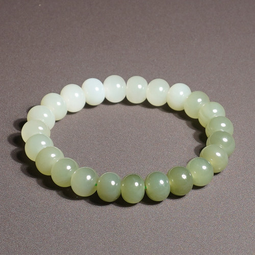 和田玉青海料白玉渐变湖水绿手串